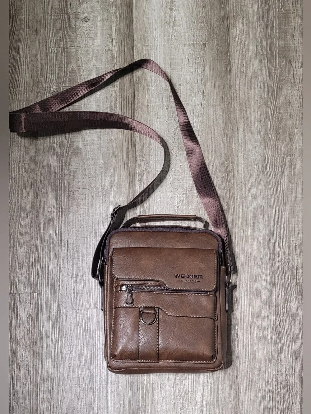 Weixier Men's Brown PU Leather Crossbody Bag NWOT